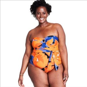 NWT Floral Print Underwire Tie-Front One Piece Swimsuit - Tabitha Brown Size 18W